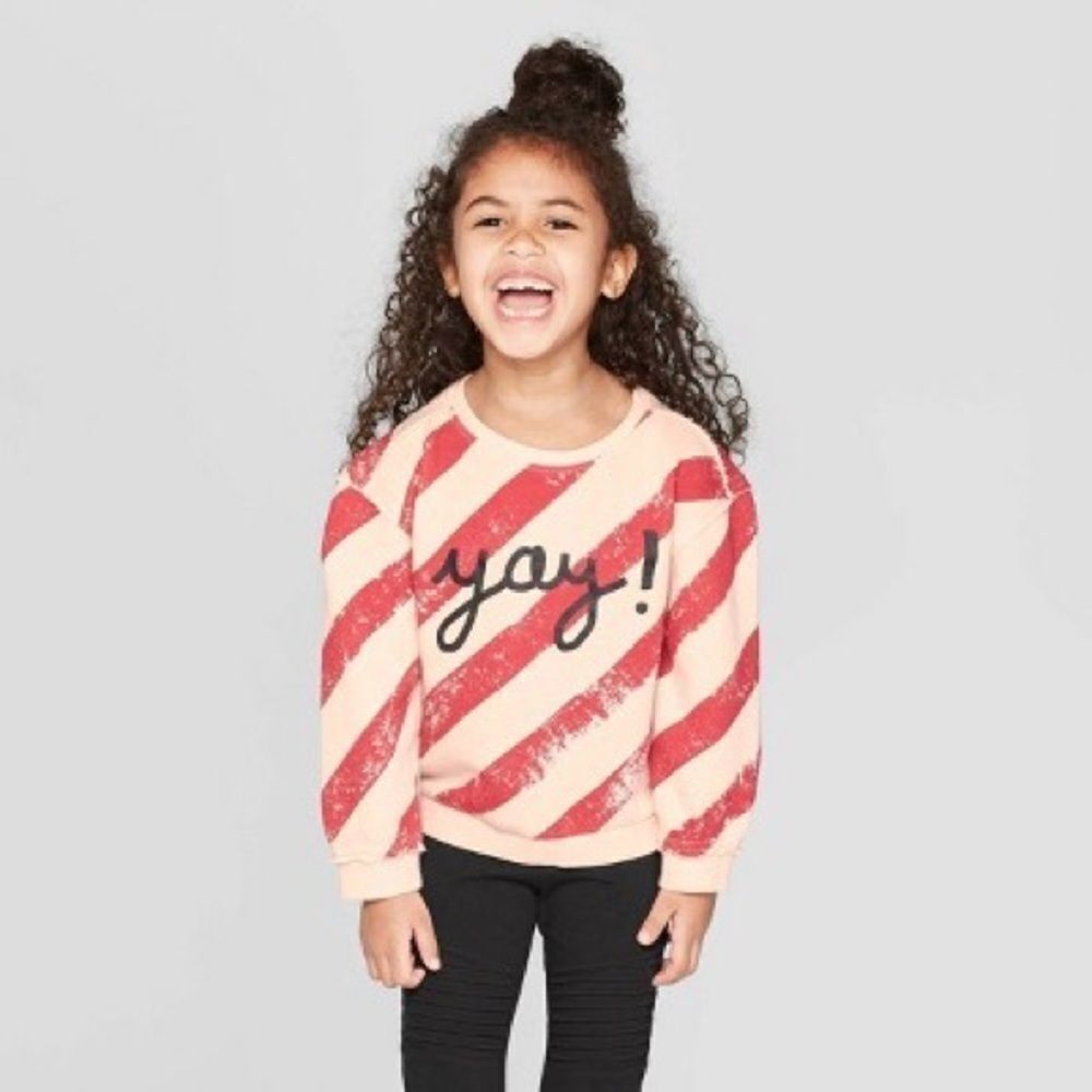 Art Class Girls Pink Red Striped Yay Graphic Sweatshirt 5T NWOT
